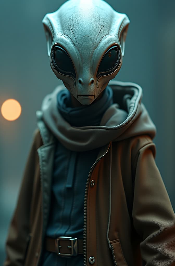  alien from area 51 hyperrealistic, full body, detailed clothing, highly detailed, cinematic lighting, stunningly beautiful, intricate, sharp focus, f/1. 8, 85mm, (centered image composition), (professionally color graded), ((bright soft diffused light)), volumetric fog, trending on instagram, trending on tumblr, HDR 4K, 8K