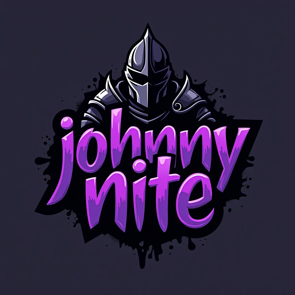  design a logo, in a abstract style. knight black and purple graffiti capitals, with the text 'johnny nite'.