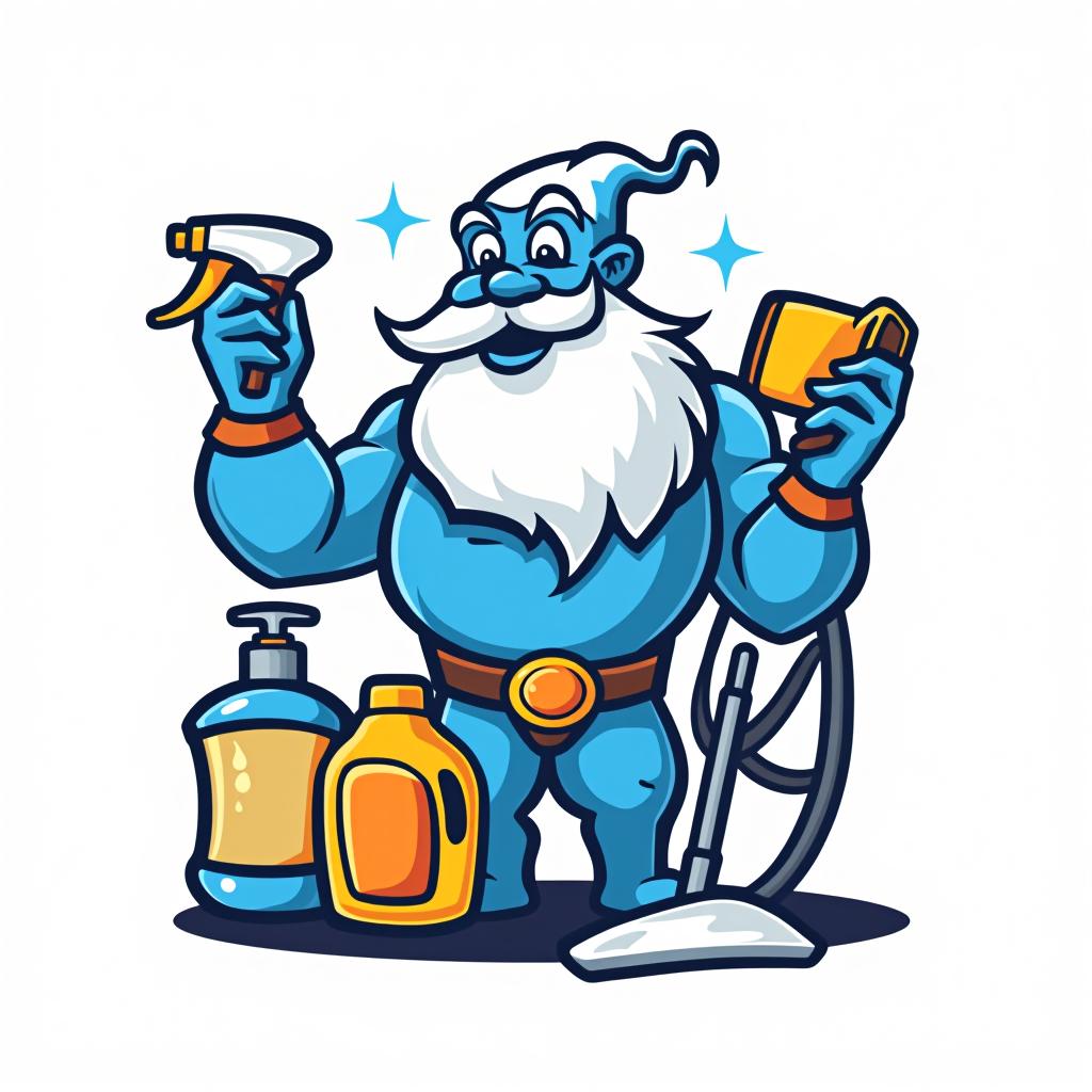  design a logo, genie with cleaning supplies