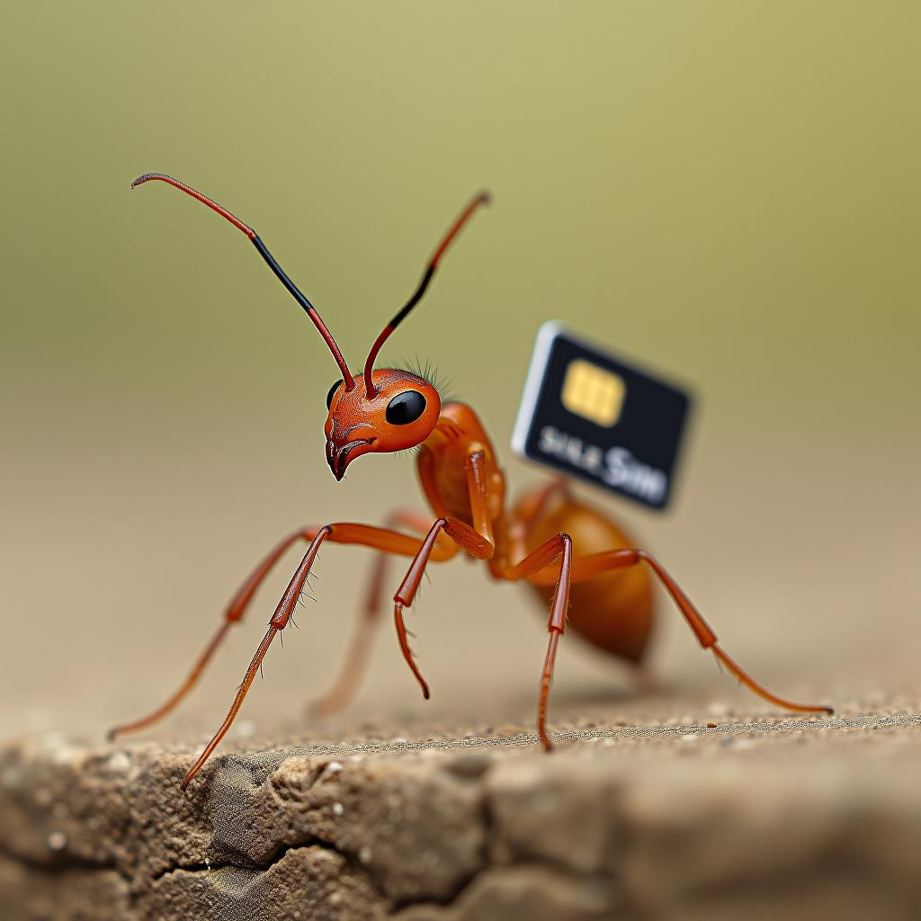  an ant is carrying a sim card.