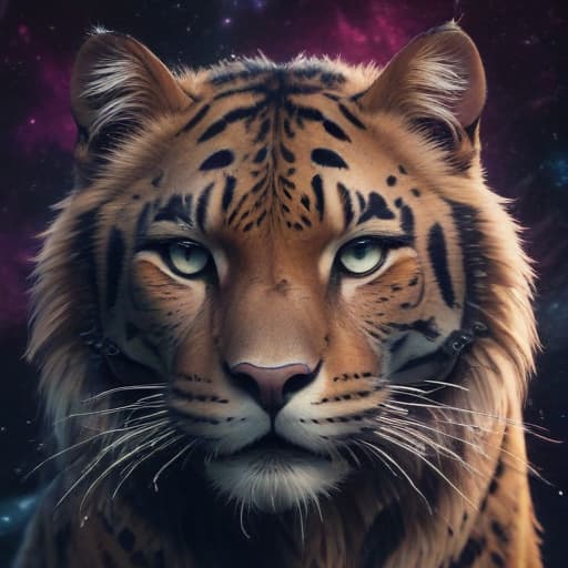 Big cat in Cyberpunk style with Space background