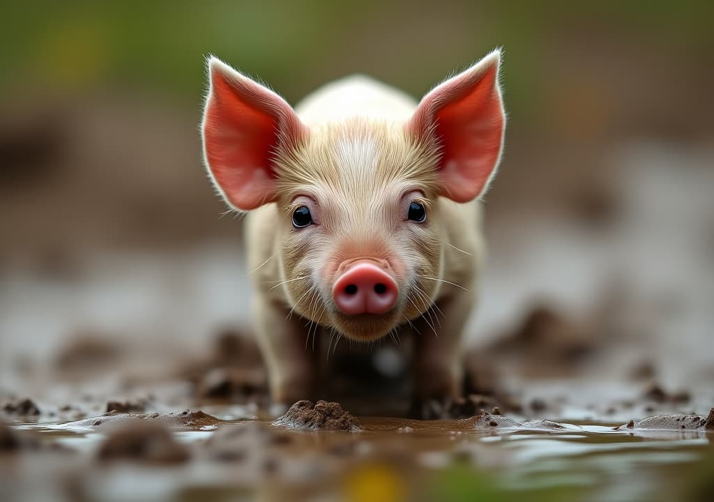  playful piglet in mud puddle