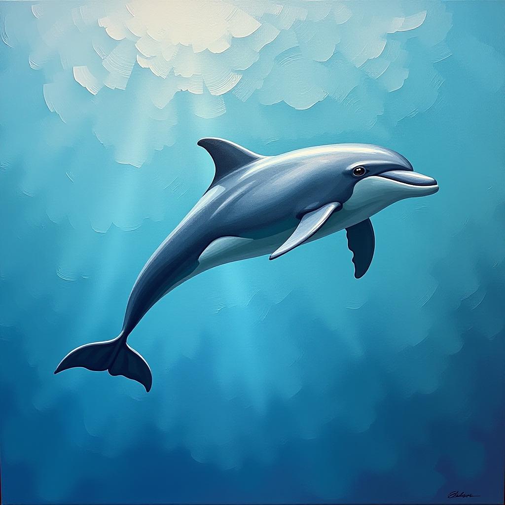  oil painting depicting a dolphin.