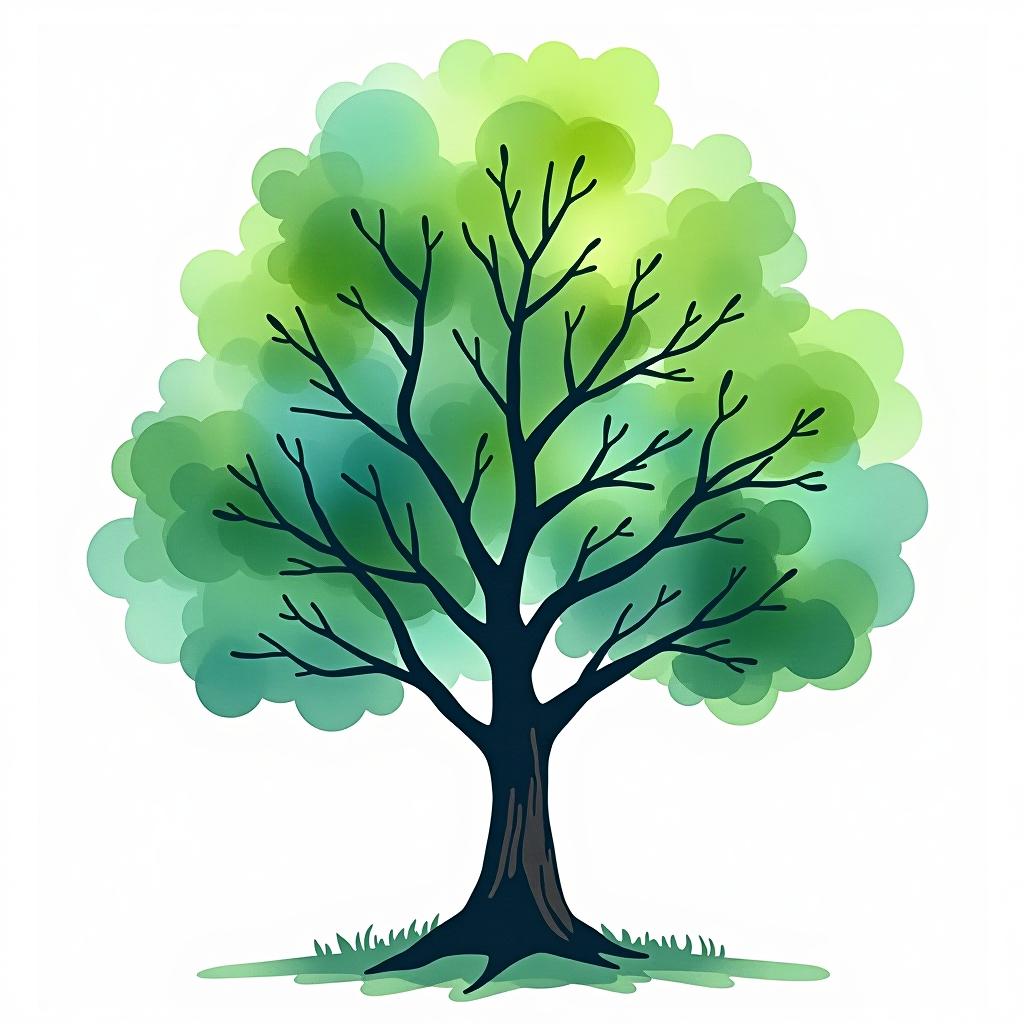  design a logo, watercolor style, logo of a tree, green and blue, white background