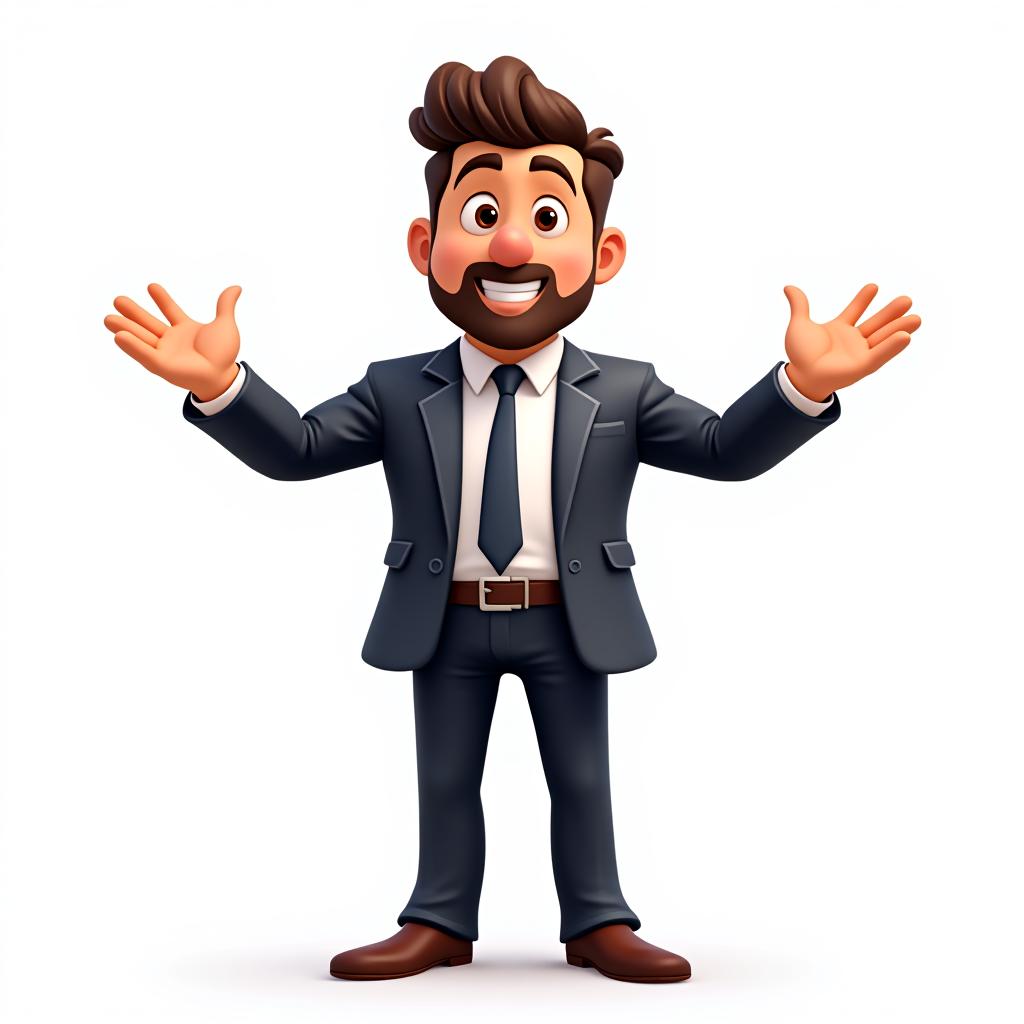  a professional cartoon character of a a business man on stage, full body shot, mascot, (white solid background:1.2), clean background, (4k, best quality, masterpiece:1.2), ultrahigh res, highly detailed, sharp focus, (perfect image composition), (centered image composition), <lora:stickersredmond:1>, inspired by disney