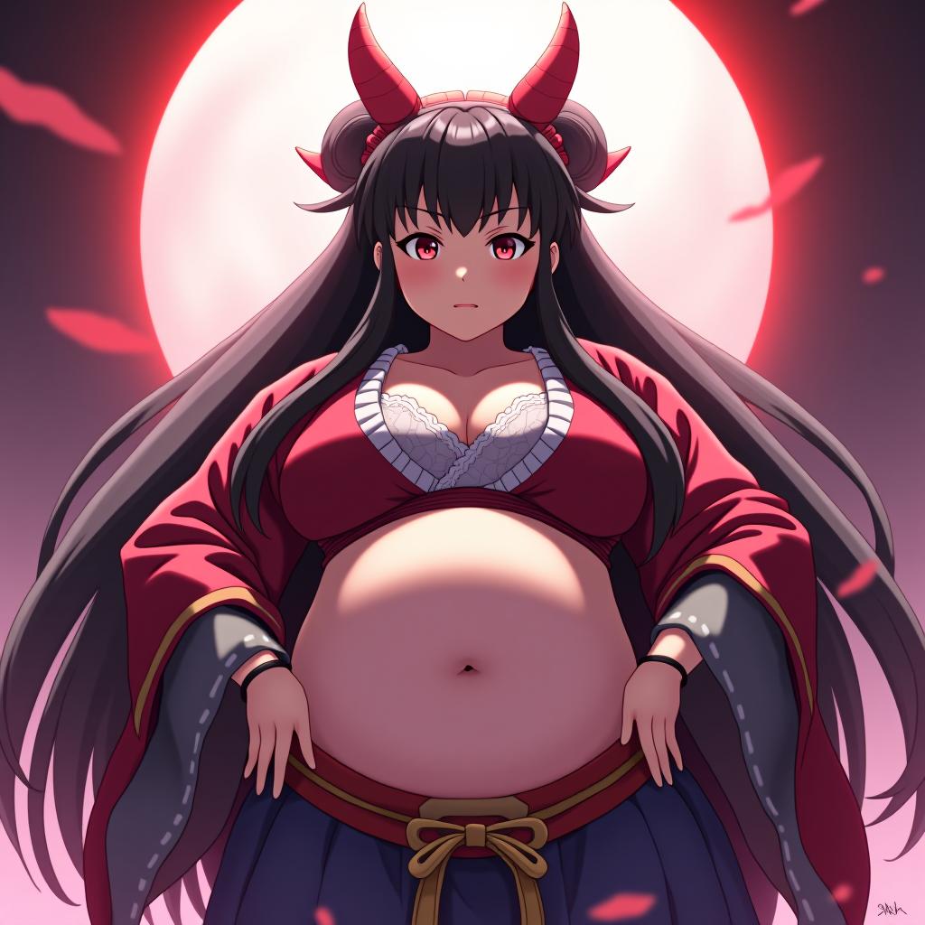  anime artwork make a really fat nezuko kamado from demon slayer who watching to she’s big stomach . anime style, key visual, vibrant, studio anime, highly detailed hyperrealistic, full body, detailed clothing, highly detailed, cinematic lighting, stunningly beautiful, intricate, sharp focus, f/1. 8, 85mm, (centered image composition), (professionally color graded), ((bright soft diffused light)), volumetric fog, trending on instagram, trending on tumblr, HDR 4K, 8K