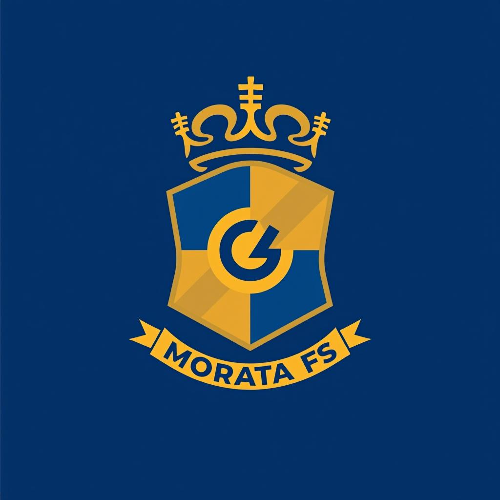  design a logo, escudo de fútbol , escudo de morata de tajuña, amarillo y azul, with the text 'cde sporting morata fs'.