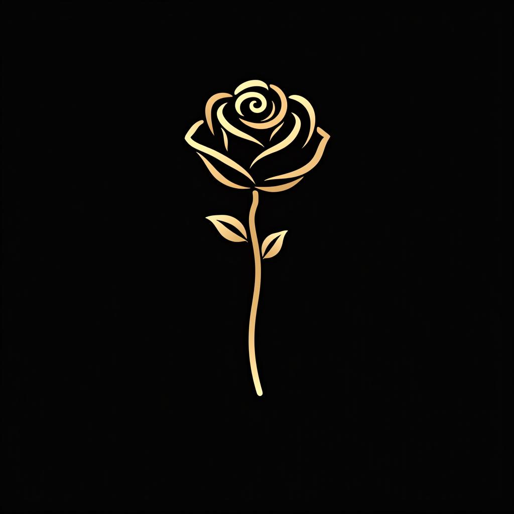  design a logo, minimal line logo of a rose, vector, gold lines and black background