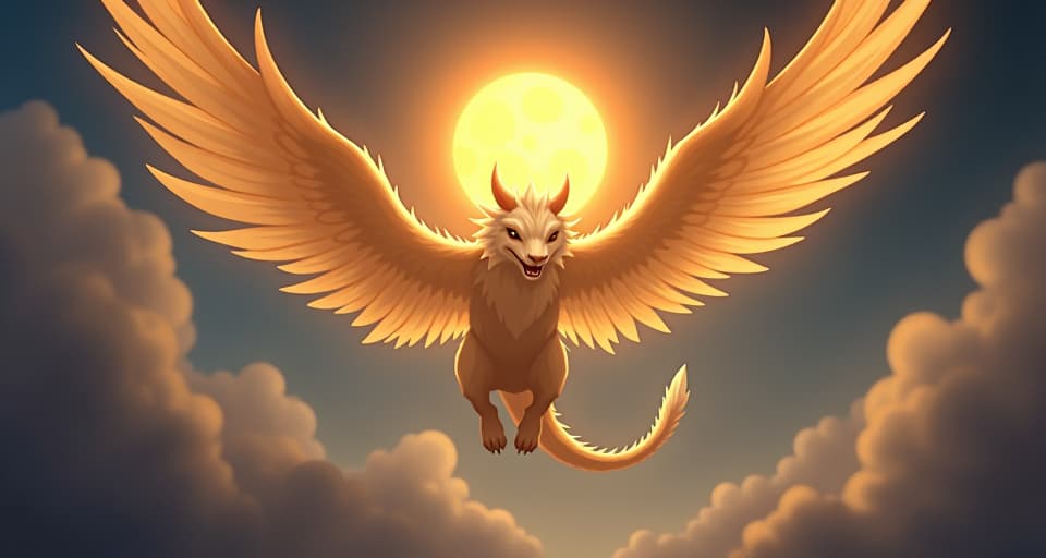  majestic creature with glowing wings, lifting a heavy, radiant orb in a celestial setting, powerful and liberating mood. the style is digital art illustration,highly detailed, whimsical,magical, dreamlike atmosphere, realism and fantasy blend, smooth, glossy textures,luminous quality, wonder and enchantment.