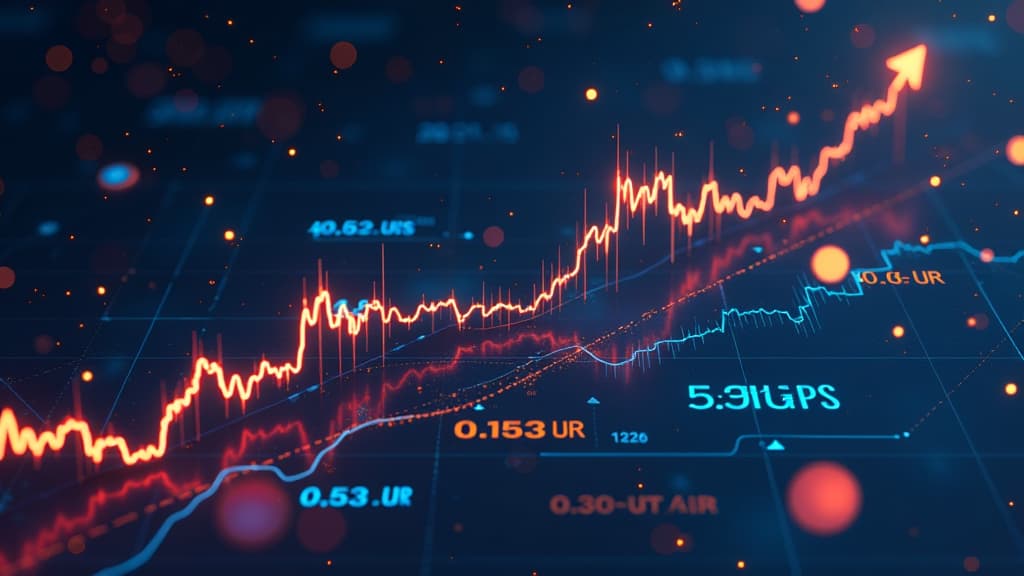  prompt: create an ultra realistic and detailed image showcasing the future of xrp cryptocurrency. the scene should feature a dynamic composition with various technical indicators and trend forecasts visually represented. include a graph displaying xrp's performance in the last year, showing the rise from 0.42 usd to 0.70 usd. incorporate a currency exchange rate chart illustrating the current value of xrp at 0.5913 usd and 0.53 eur. integrate elements like rising stock charts, currency symbols,