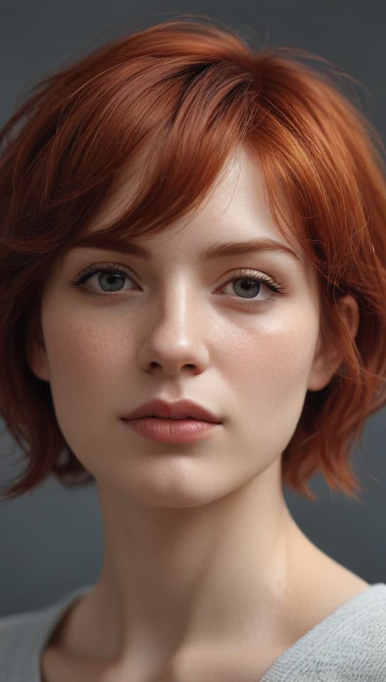 short red hair, trending on art station, (detailed face), ((upper body)), (front view),(masterpiece:1.4),(photorealistic:1.4),(high resolution),(exquisitely detailed),(beautiful detailed light),(ultra_color),(perfect anatomy),best quality,ultra high definition,(cinematic light),<lora:ClothingAdjuster3:-0.5>