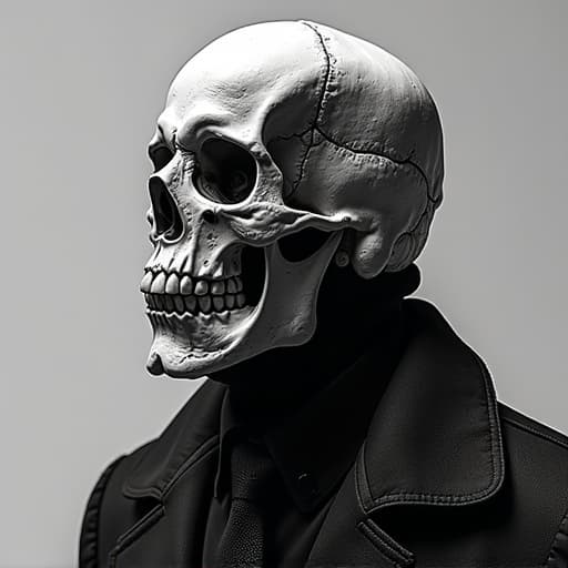  a simple and modern skull logo, instead of detailed depiction, it should have a more abstract and stylized appearance. use only black and white colors. hyperrealistic, full body, detailed clothing, highly detailed, cinematic lighting, stunningly beautiful, intricate, sharp focus, f/1. 8, 85mm, (centered image composition), (professionally color graded), ((bright soft diffused light)), volumetric fog, trending on instagram, trending on tumblr, HDR 4K, 8K