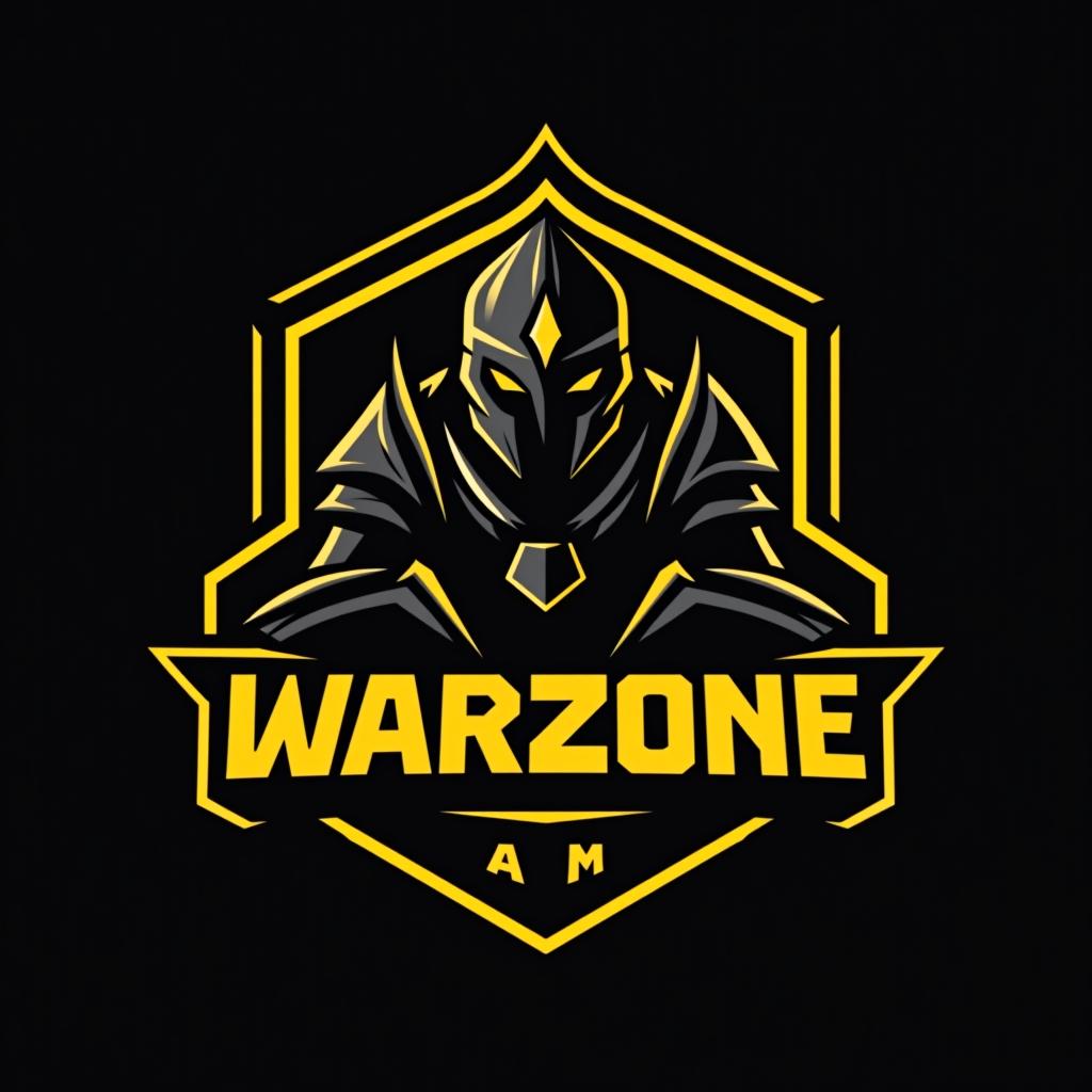  design a logo, esports logo, warrior theme, with text ‘warzone’, black and yellow color