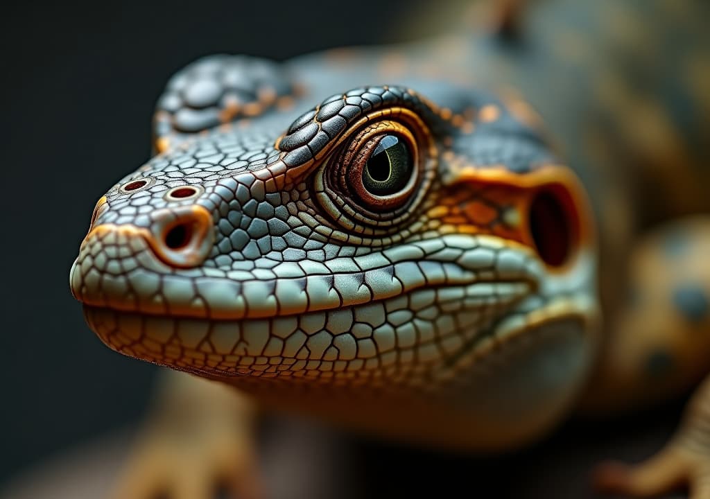  close up of a scaly reptile's face