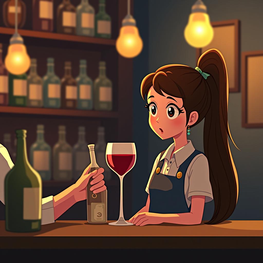  a brunette girl is standing behind the bar and taking a story.