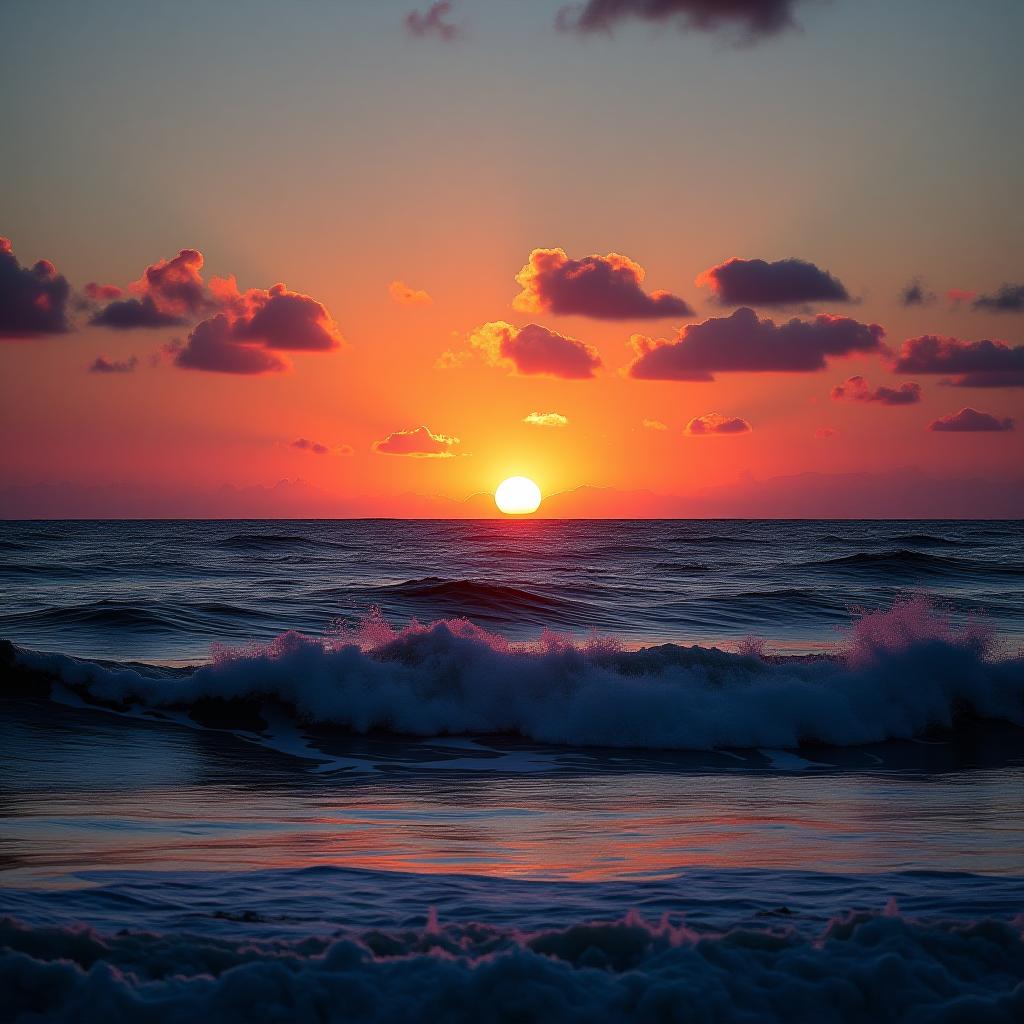  the ocean against the backdrop of a magnificent sunset.