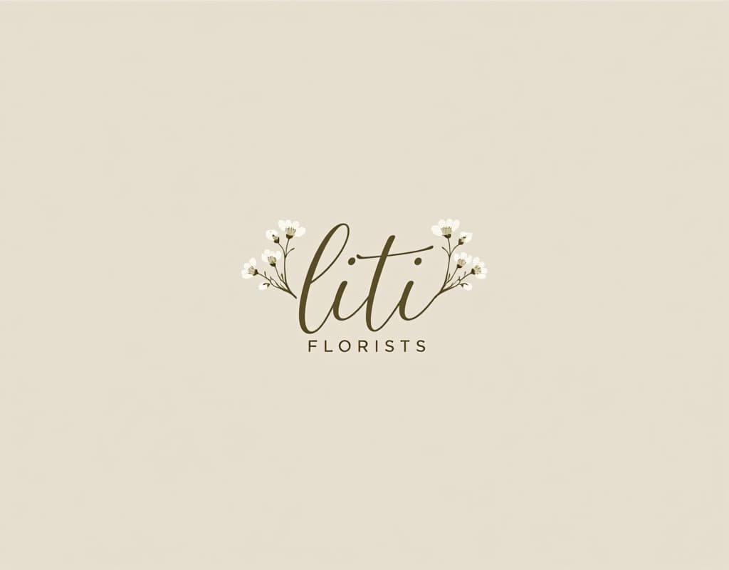  a minimalist and delicate logo for a flower shop named "liti florists". the logo should feature a simple design with small white flowers intertwined with the name in a soft, flowing script. the background should be a calming #84d9ba color, with a focus on natural, gentle lines. emphasize the elegance and simplicity of the design, capturing the essence of pure white blossoms in a modern, minimalist aesthetic.hyper detail, intricate details, sharp focus, high resolution, 8k, ultra detailed, vib