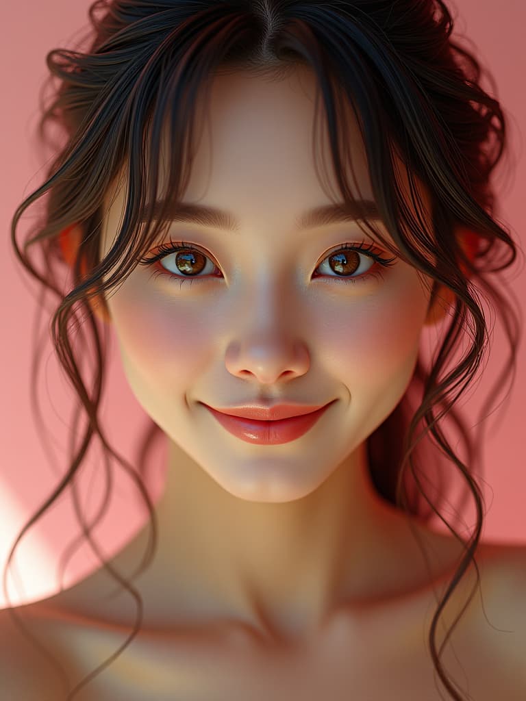  actual 8k portrait photo of naked woman, portrait, happy colors, bright eyes, clear eyes, warm smile, smooth soft skin, big dreamy eyes, beautiful intricate colored hair, symmetrical, anime wide eyes, soft lighting, detailed face, by makoto shinkai, stanley artgerm lau, wlop, rossdraws, concept art, digital painting, looking into camera hyperrealistic, full body, detailed clothing, highly detailed, cinematic lighting, stunningly beautiful, intricate, sharp focus, f/1. 8, 85mm, (centered image composition), (professionally color graded), ((bright soft diffused light)), volumetric fog, trending on instagram, trending on tumblr, HDR 4K, 8K