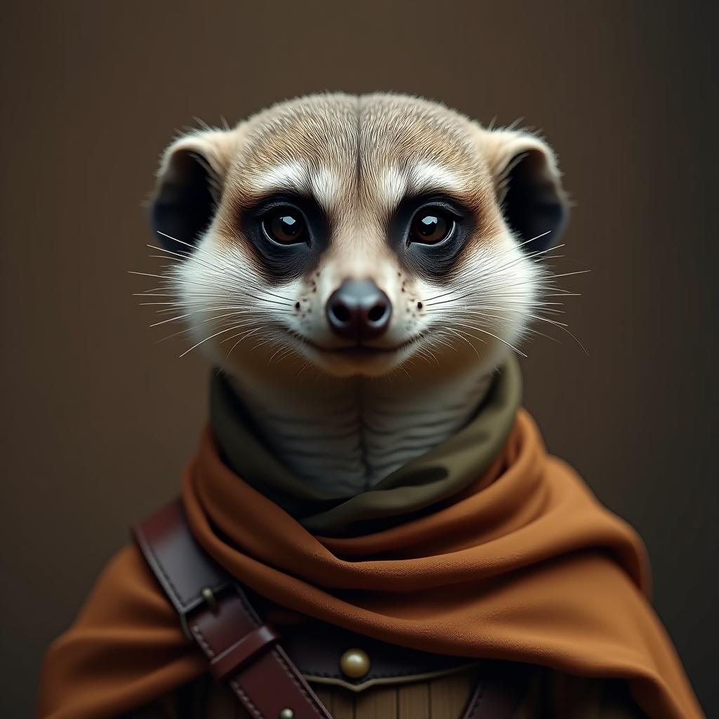  meerkat animal portrait dressed as a warrior fighter or combatant soldier concept.