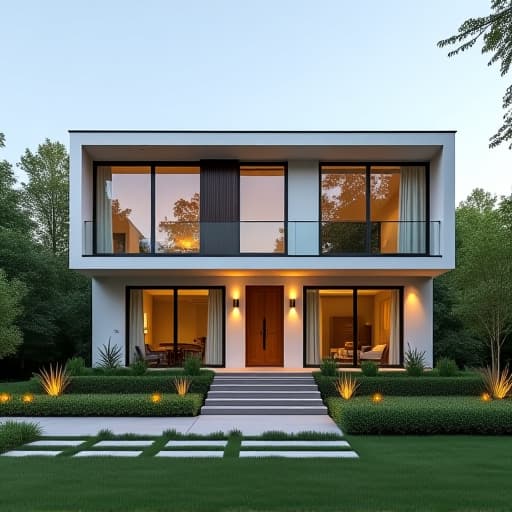  a modern house exterior featuring clean lines, large windows, and minimalistic landscaping important guidelines!! 