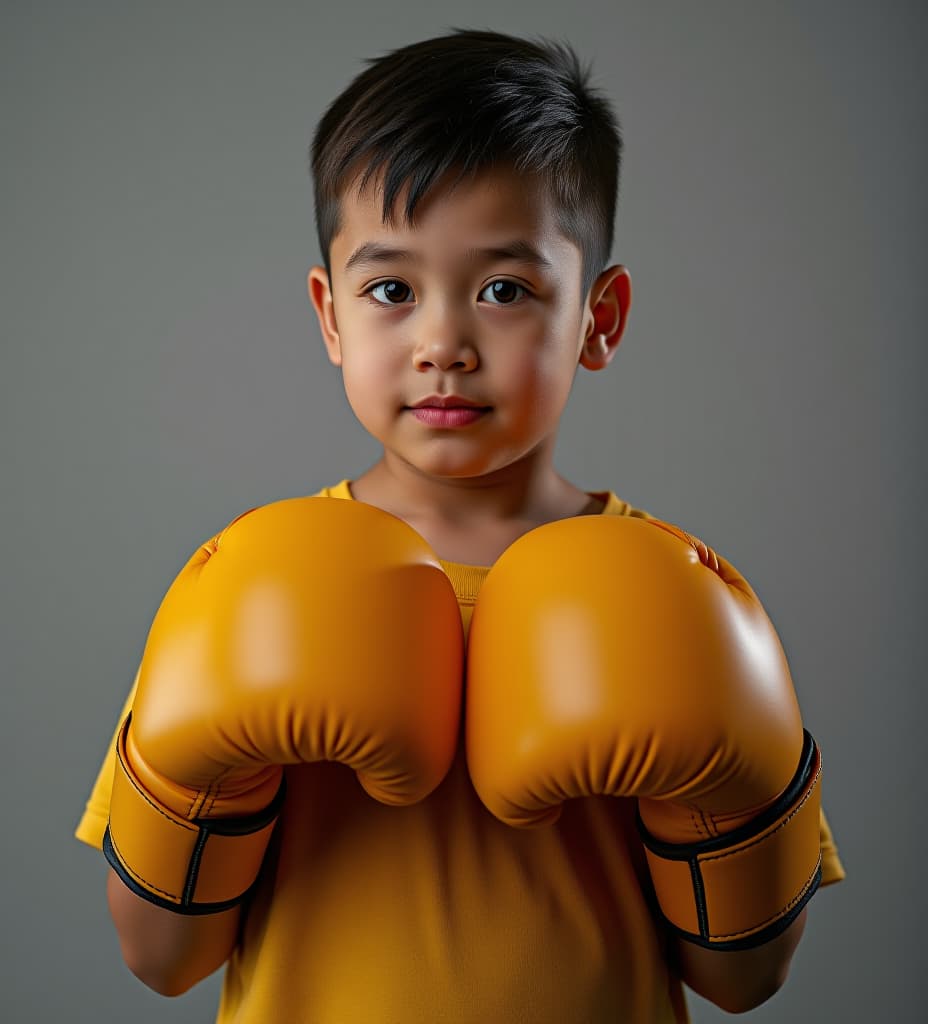  young wearing a and boxing gloves