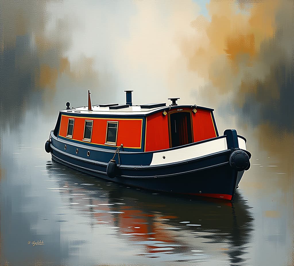  traditional tole painting of a canal boat or narrow boat with texture.