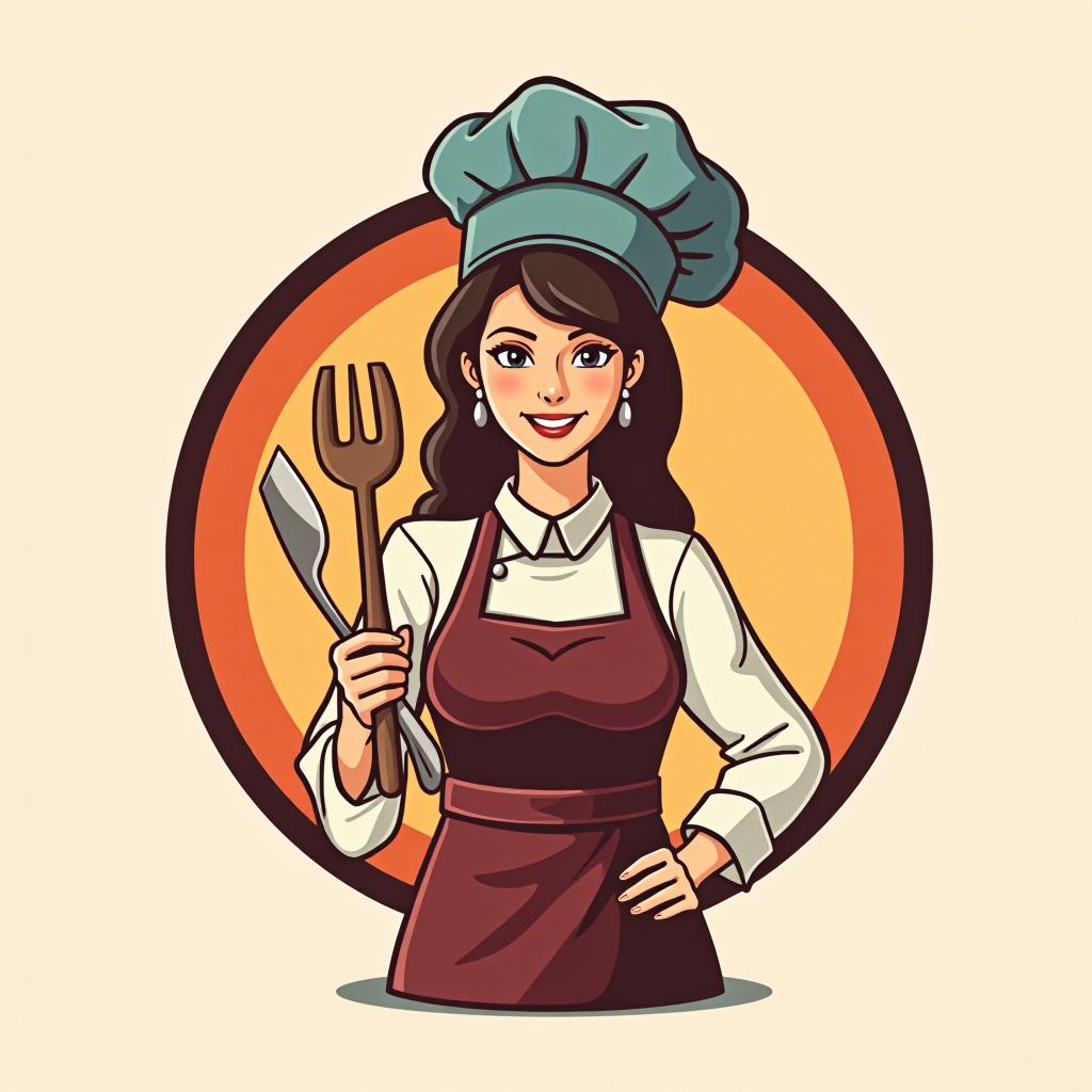  design a logo, una chef femenina con una charola