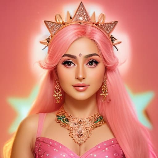 hina khan with pink hair and a star on her head