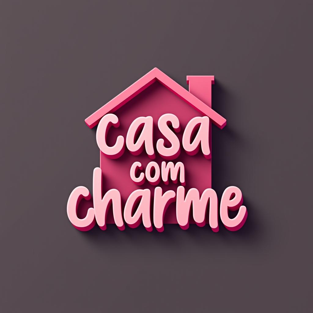  design a logo, crie um logo em 3d fofa para instagram de casa com charme na cor rosa ou roxo , with the text 'casa com charme'.