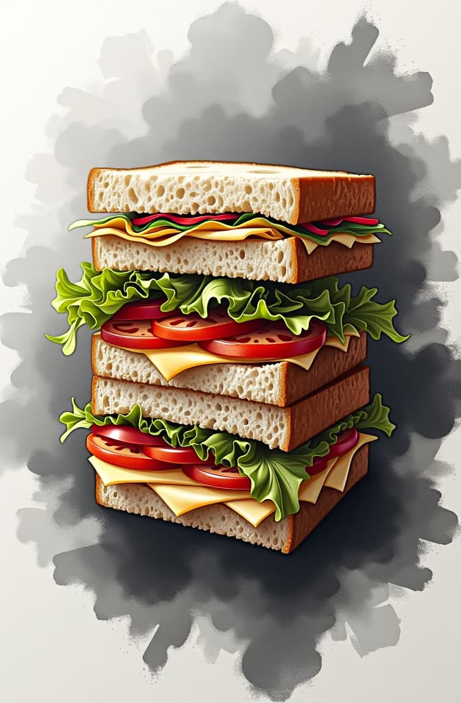  hand drawn sketch of a sandwich hyperrealistic, full body, detailed clothing, highly detailed, cinematic lighting, stunningly beautiful, intricate, sharp focus, f/1. 8, 85mm, (centered image composition), (professionally color graded), ((bright soft diffused light)), volumetric fog, trending on instagram, trending on tumblr, HDR 4K, 8K