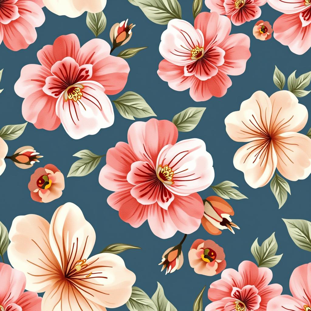  create a seamless digital design featuring a pattern of large, beautiful flowers with soft, watercolor like effects. the flowers should cover the entire surface, creating a bold, elegant, and continuous look. the overall style should be light and airy, with delicate leaves and petals to enhance the natural, floral theme. the design should be seamless to ensure it can be used in repeating patterns or wraps.