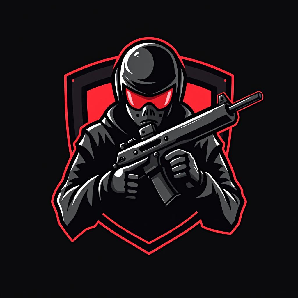  design a logo, esports logo, guns theme, black and red color