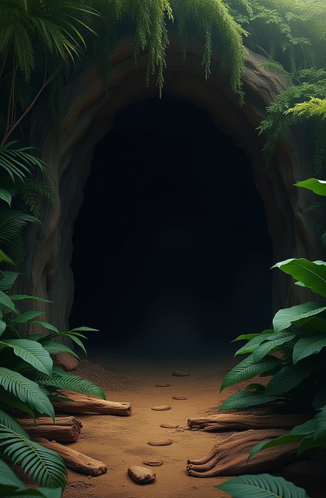  the entrance to the lion’s den, surrounded by thick jungle foliage. the ground in front of the cave is worn with the footprints of various animals that have entered, but no marks indicate their return. the entrance is dark and foreboding, with the remains of past victims subtly visible near the edges, hinting at the danger within., realistic, portrait, art by donato giancola and greg rutkowski, realistic face, digital art, trending on artstation hyperrealistic, full body, detailed clothing, highly detailed, cinematic lighting, stunningly beautiful, intricate, sharp focus, f/1. 8, 85mm, (centered image composition), (professionally color graded), ((bright soft diffused light)), volumetric fog, trending on instagram, trending on tumblr, HDR 4K, 8K