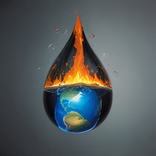 An image of earth within a droplet of fire falling through the air into water in Comic Art style