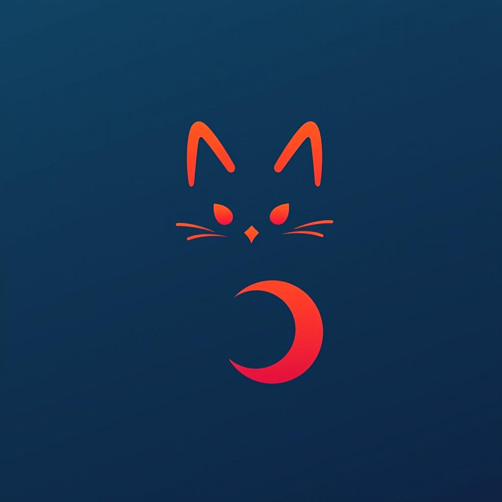  design a logo, minimalistic logo of a cat, blue and red background