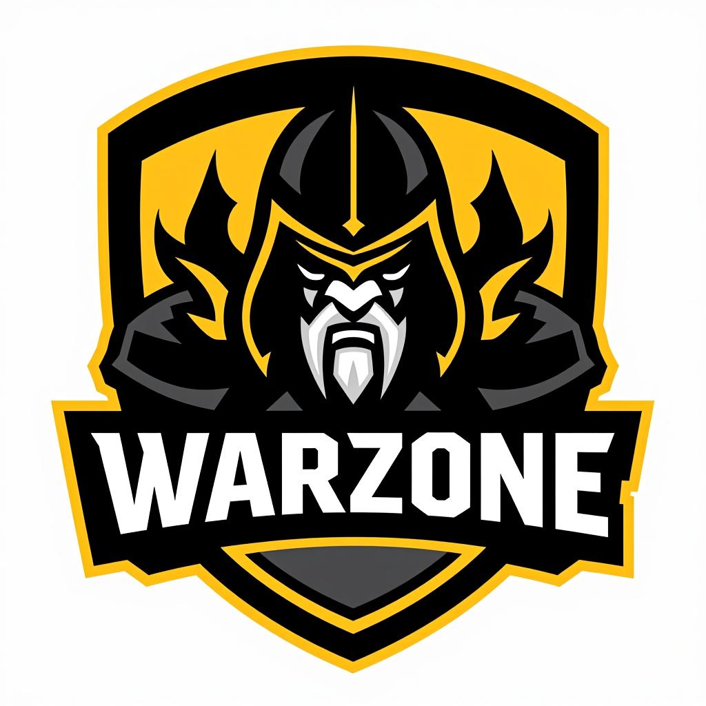  design a logo, esports logo, warrior theme, with text ‘warzone’, black and yellow color