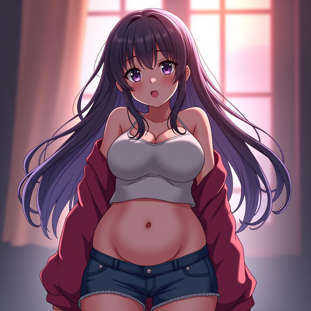  anime artwork make her more fatter and stomach bigger . anime style, key visual, vibrant, studio anime, highly detailed hyperrealistic, full body, detailed clothing, highly detailed, cinematic lighting, stunningly beautiful, intricate, sharp focus, f/1. 8, 85mm, (centered image composition), (professionally color graded), ((bright soft diffused light)), volumetric fog, trending on instagram, trending on tumblr, HDR 4K, 8K