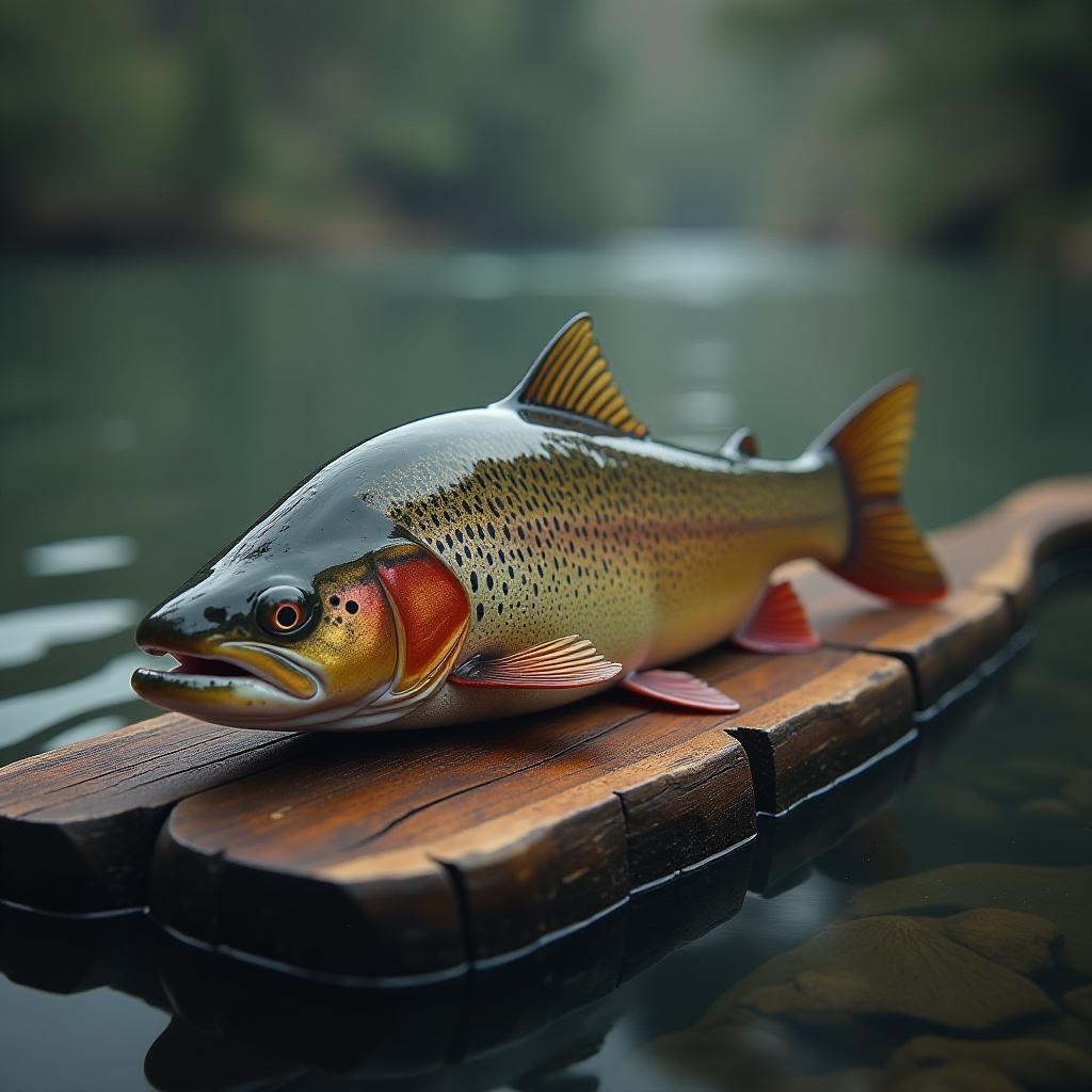  trout on a wooden board. hyperrealistic, full body, detailed clothing, highly detailed, cinematic lighting, stunningly beautiful, intricate, sharp focus, f/1. 8, 85mm, (centered image composition), (professionally color graded), ((bright soft diffused light)), volumetric fog, trending on instagram, trending on tumblr, HDR 4K, 8K