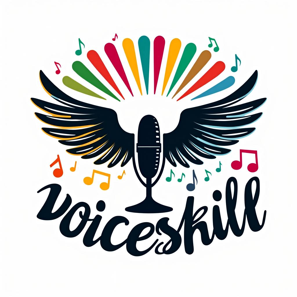  logo for a vocal studio called "voiceskill", freedom, vocal lessons, music, singing.