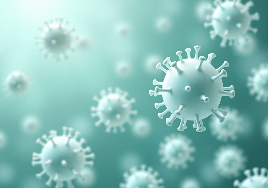  a background depicting white blood cells in action, symbolizing immune defense, with a palette of white, soft blues, and pale greens. clinical look.