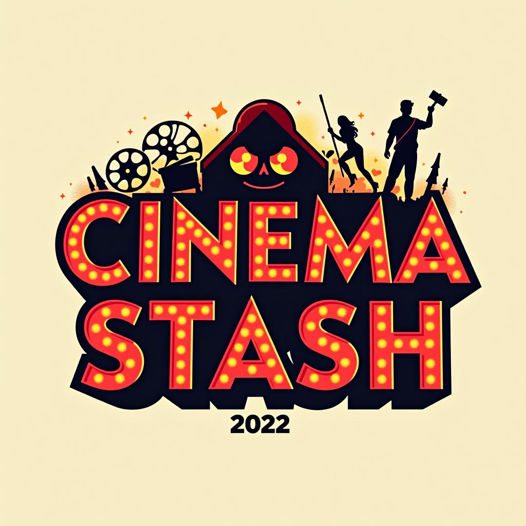  a movie poster logo of word "cinema stash", include character