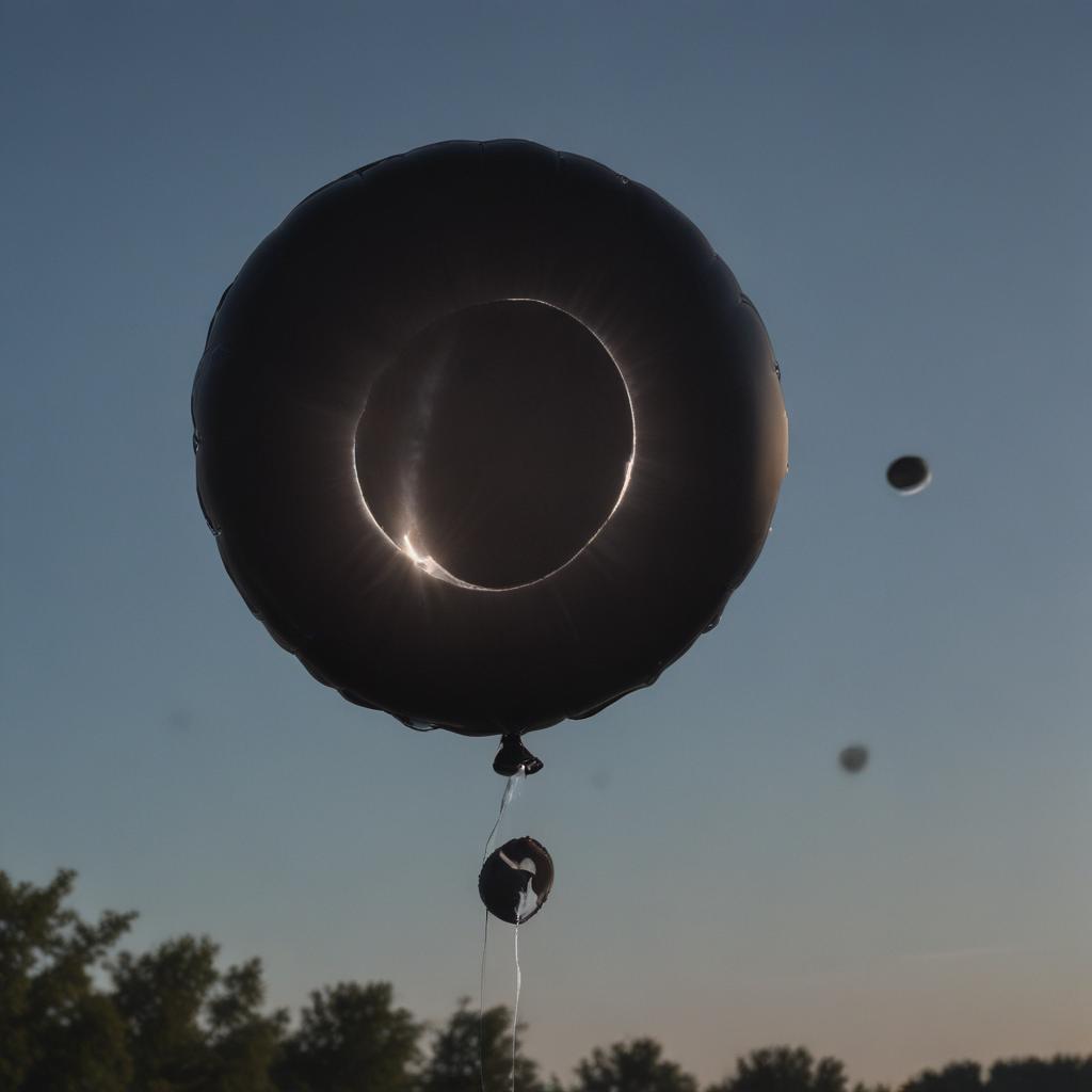 A total solar eclipse with a birthday balloon in front of the sun