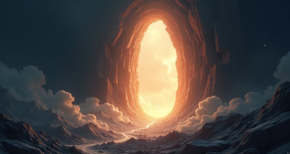  an ethereal earthquake shattering a dark, false facade. bright, divine light pierces through the cracks, symbolizing god’s truth emerging from the ruins.. the style is digital art illustration,highly detailed, whimsical,magical, dreamlike atmosphere, realism and fantasy blend, smooth, glossy textures,luminous quality, wonder and enchantment.