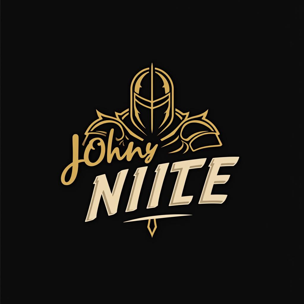  design a logo, in a minimalism style. knight graffiti gold and black, with the text 'johnny nite'.