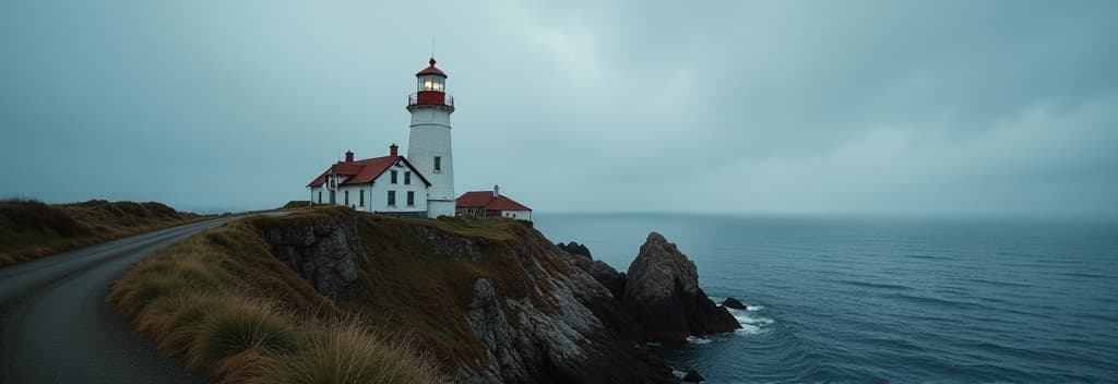  professional detailed photography, lighthouse in iceland ar 3:1, (muted colors, dim colors, soothing tones), (vsco:0.3)