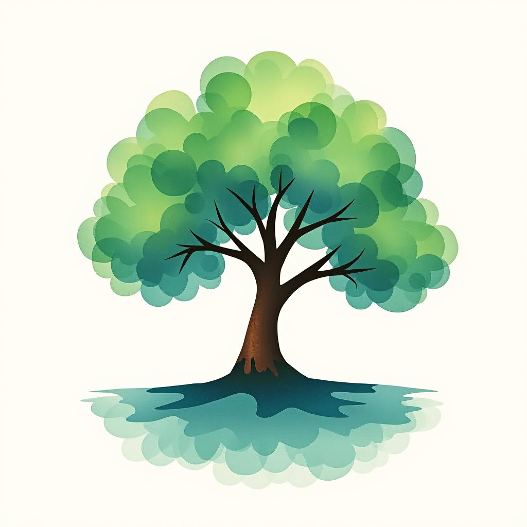  design a logo, watercolor style, logo of a tree, green and blue