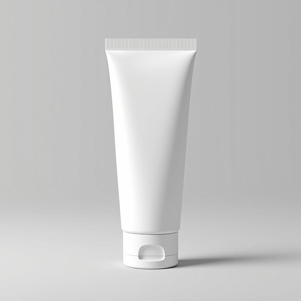  realistic 3d mock up of a blank cosmetic tube on light gray, perfect for product design presentations.