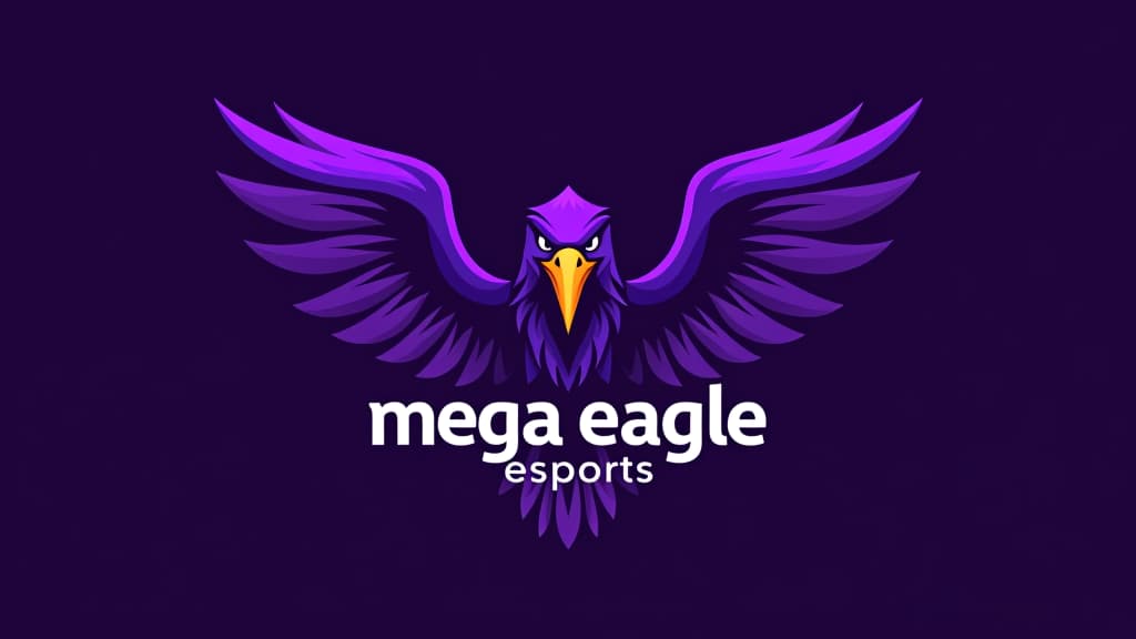  design a logo un aigle royal qui crie, couleur violet, with the text 'mega eagle esports '.