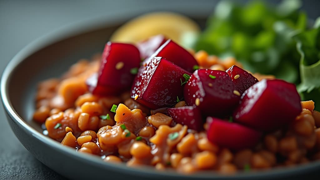  scenes about health and fitness, a visually appealing sequence of various dishes prepared with beetroot, illustrating its versatility in salads and cooked meals while retaining nutrients. hyperrealistic, full body, detailed clothing, highly detailed, cinematic lighting, stunningly beautiful, intricate, sharp focus, f/1. 8, 85mm, (centered image composition), (professionally color graded), ((bright soft diffused light)), volumetric fog, trending on instagram, trending on tumblr, HDR 4K, 8K