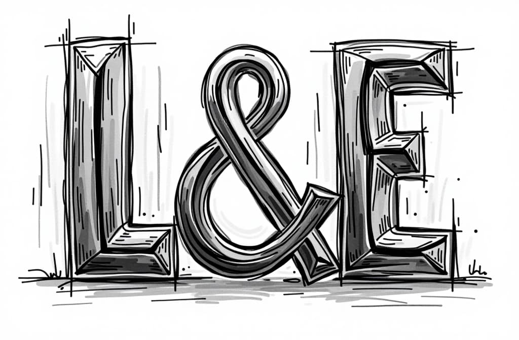  l & e, (logo:1.15), black and white, hq, hightly detailed, 4k